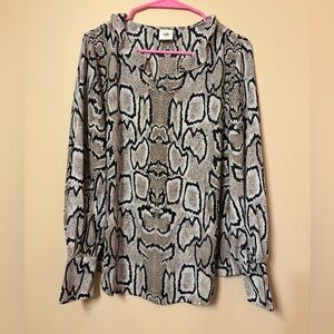 CAbi Black and Cream Snake Print Blouse